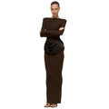cross-border european and american women's clothing autumn/winter new collection: solid color, elegant, long-sleeved, shirred, slim-fit, bodycon, long dress for women