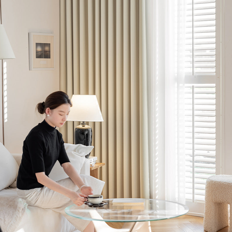 Minimalist cream cotton linen blackout curtains for living room and bedroom - premium light blocking fabric, wholesale from shaoxing