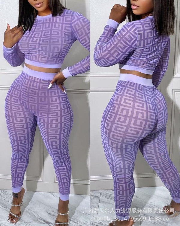 Y5237 autumn and winter European and American women's clothing fashion trend digital high definition printing sexy two-piece set
