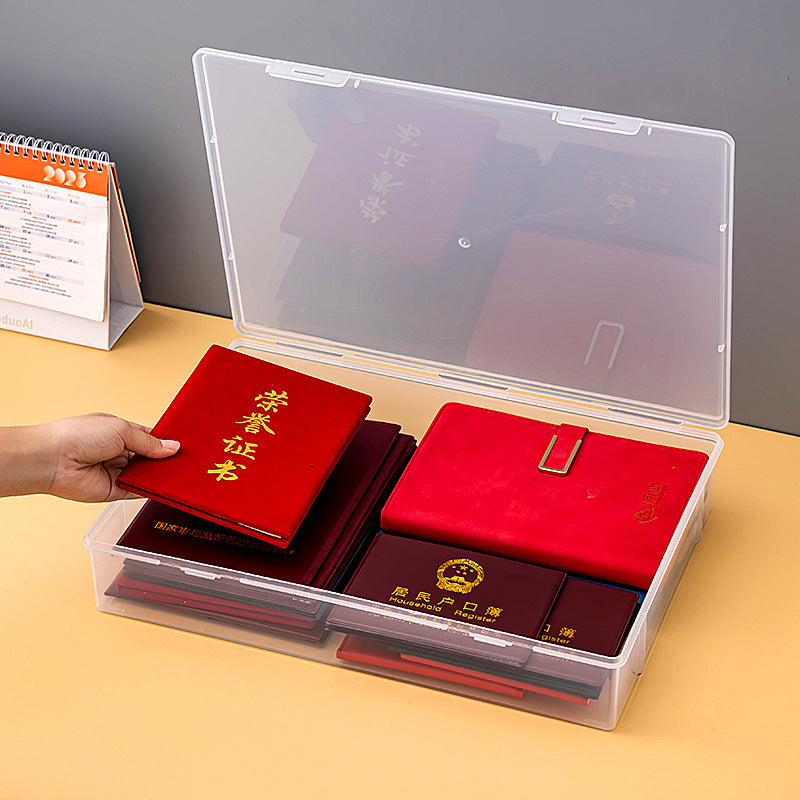 Desktop ID storage box with lid Desk storage Document storage box Multifunctional plastic flip a4 storage box