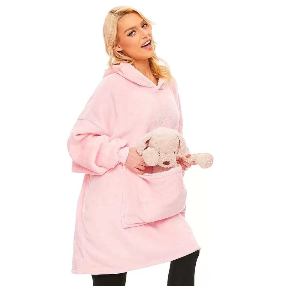 Amazon bestseller: autumn/winter flannel double-layer pajamas - fleece-lined, warm, long-sleeved, plus size, with pet pocket - loungewear