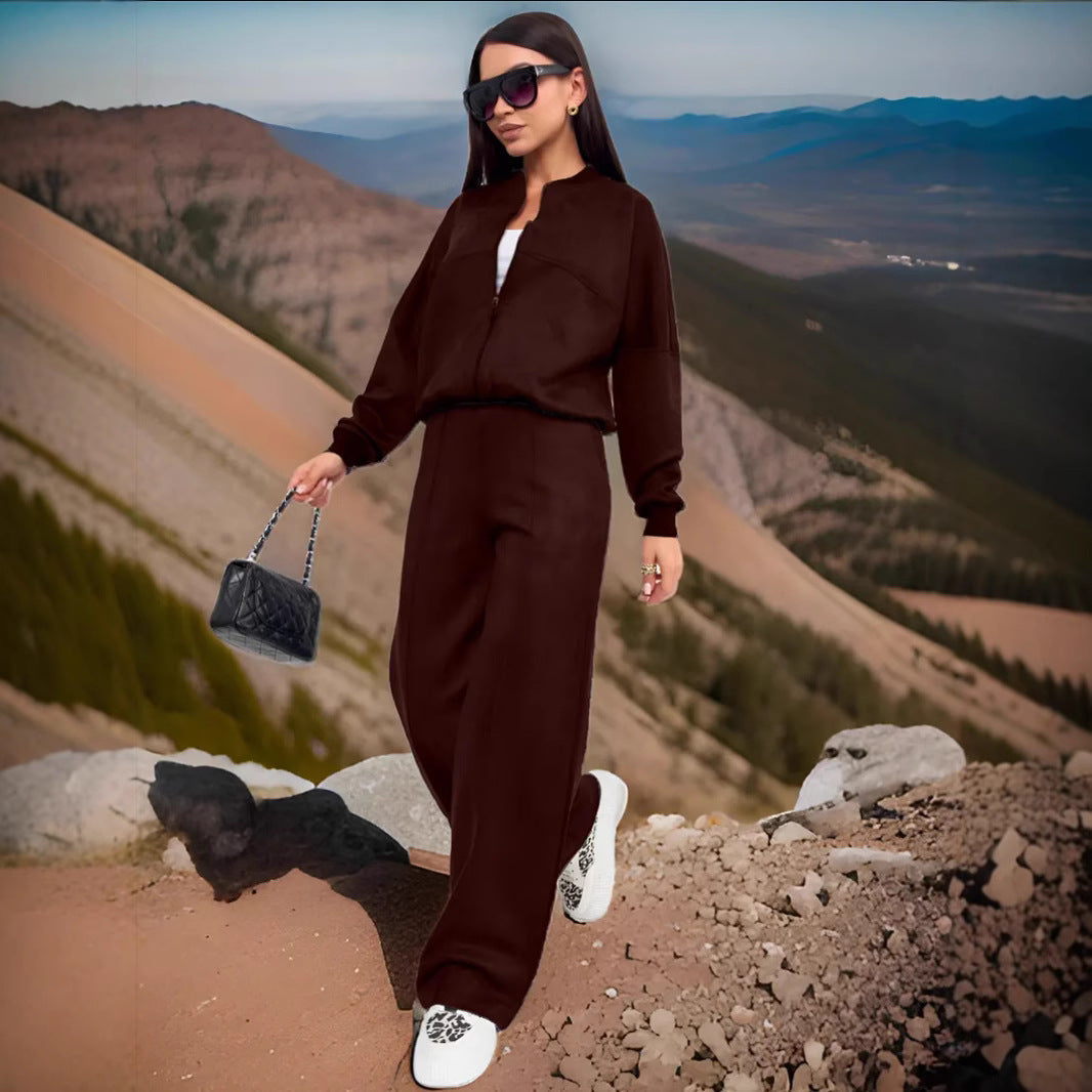 European and American casual suit American autumn and winter cardigan sports women's clothing fashion street style long-sleeved jacket trousers two-piece set