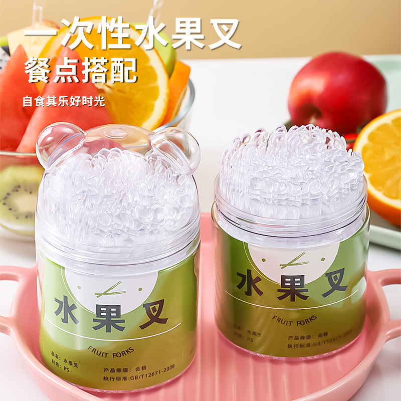 Disposable fruit fork canned storage box thickened and hardened household portable food grade transparent small fork for stall use