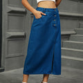 Fashion cross-border foreign trade    washed slit button denim skirt mid-length skirt women's trendy