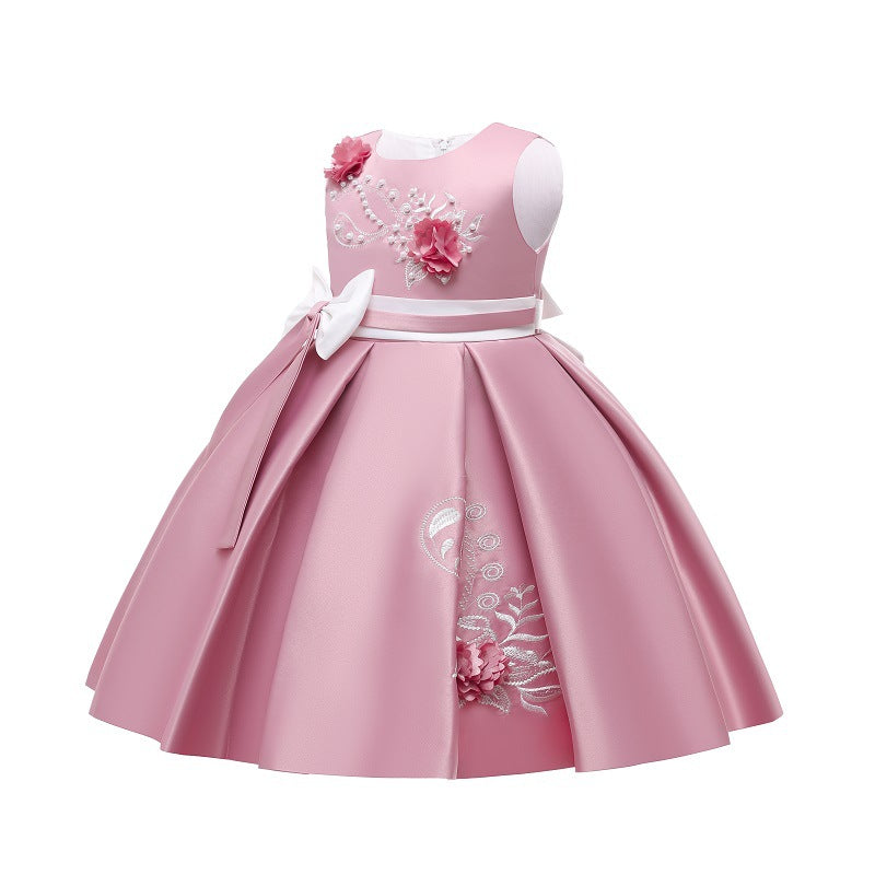 Export children's wear kids' formal dress princess dress girls' color block bow embroidered vest piano performance dress