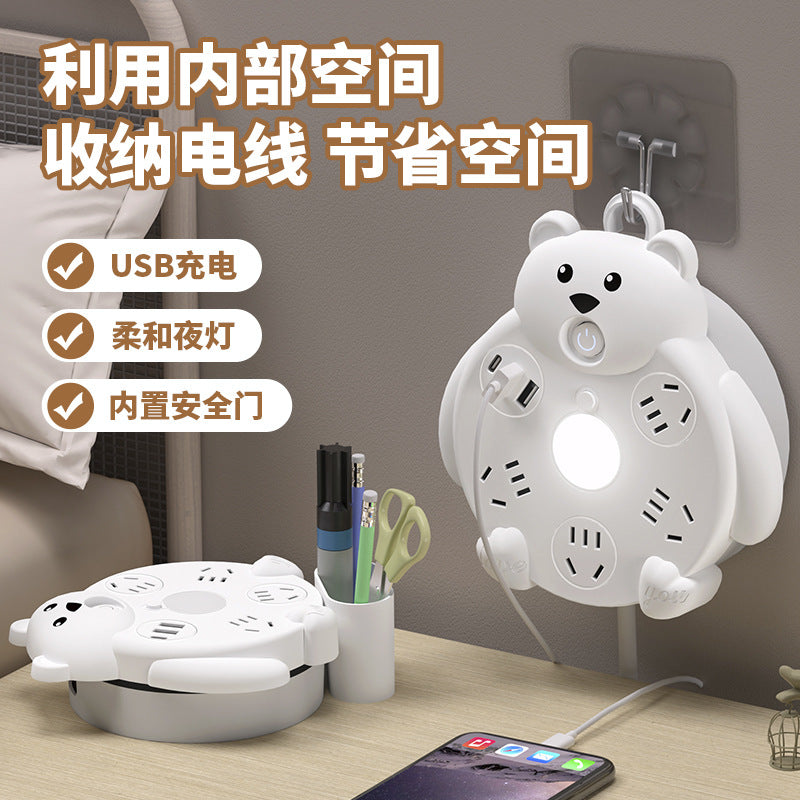 Retractable cord socket panel multifunctional with usb multi-outlet power strip cartoon home with long cord power strip