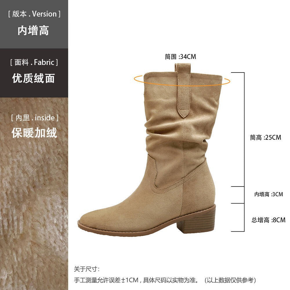 Grape mom fashion boots western pleated short boots women's retro british style petites heightened knee socks thick heel
