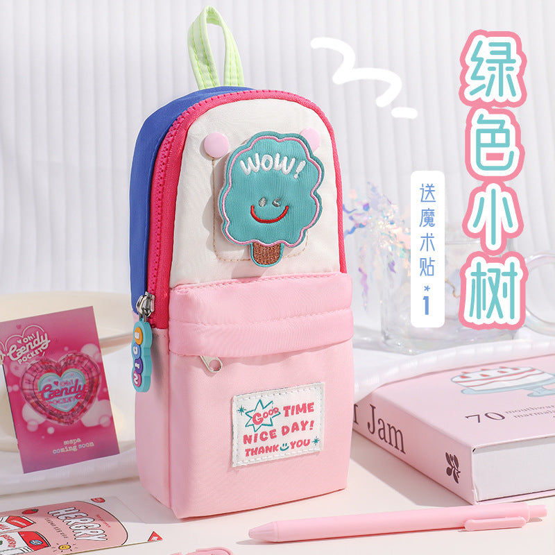 New simple retro style stationery bag for primary school students, boys and girls, niche non-collision stationery bag, schoolbag, vertical pencil bag