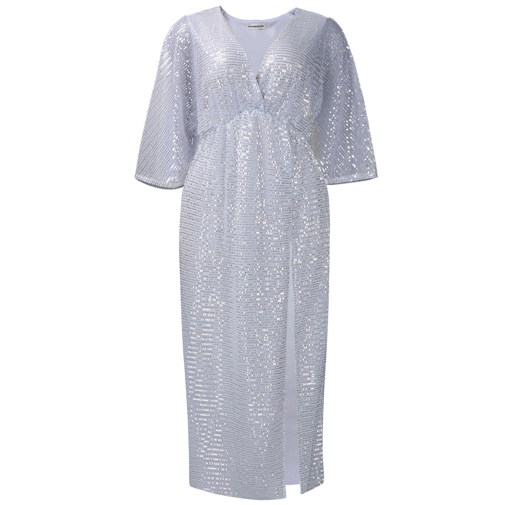 D3308 european and american plus size women's autumn new arrival loose v-neck fashion sequin slit maxi dress african plus size dress