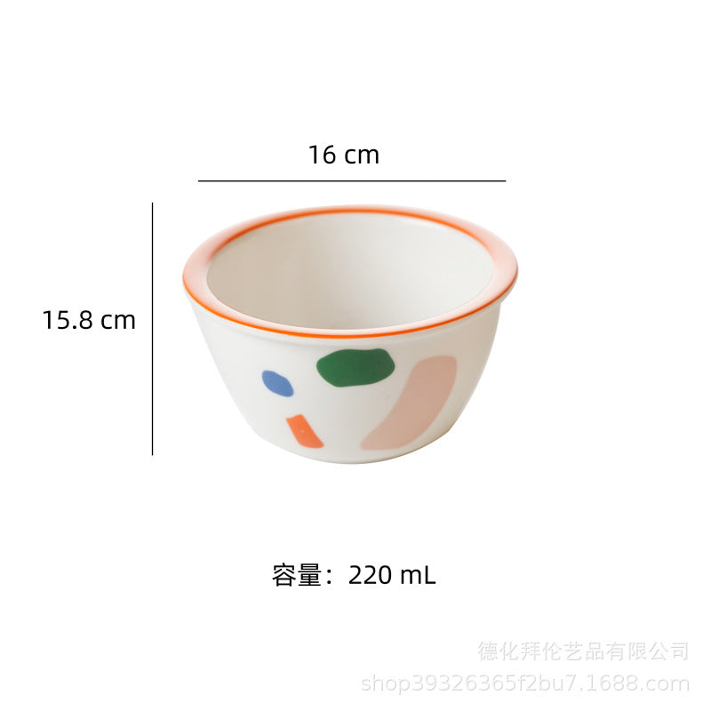 Ins scandinaviancasual style grids geometric fragments creative design color block paint bowl stylish color ceramic bowl