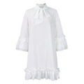 Plus size women's fashion:   summer collection - elegant, loose-fit, solid color african dress with ruffle trim and tie detail