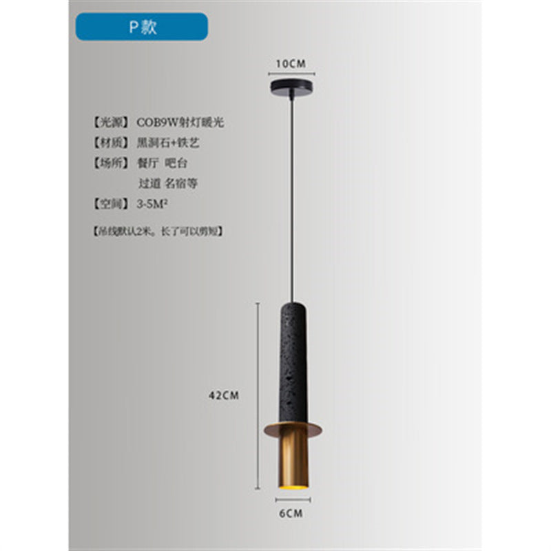 Wabi Sand Wind Minimalist Bedside Small Chandelier Creative Restaurant Bar Designer Black Hole Stone Bedroom Long Line Single Head Chandelier