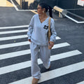 fashion cross-border women's suit v neck printing loosesweatshirt wide leg sweatpants two-piece set