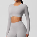Ready-to-ship, cross-border, double-sided brushed, long-sleeved yoga top with built-in bra pads, suitable for pilates, running, and other workouts. women's