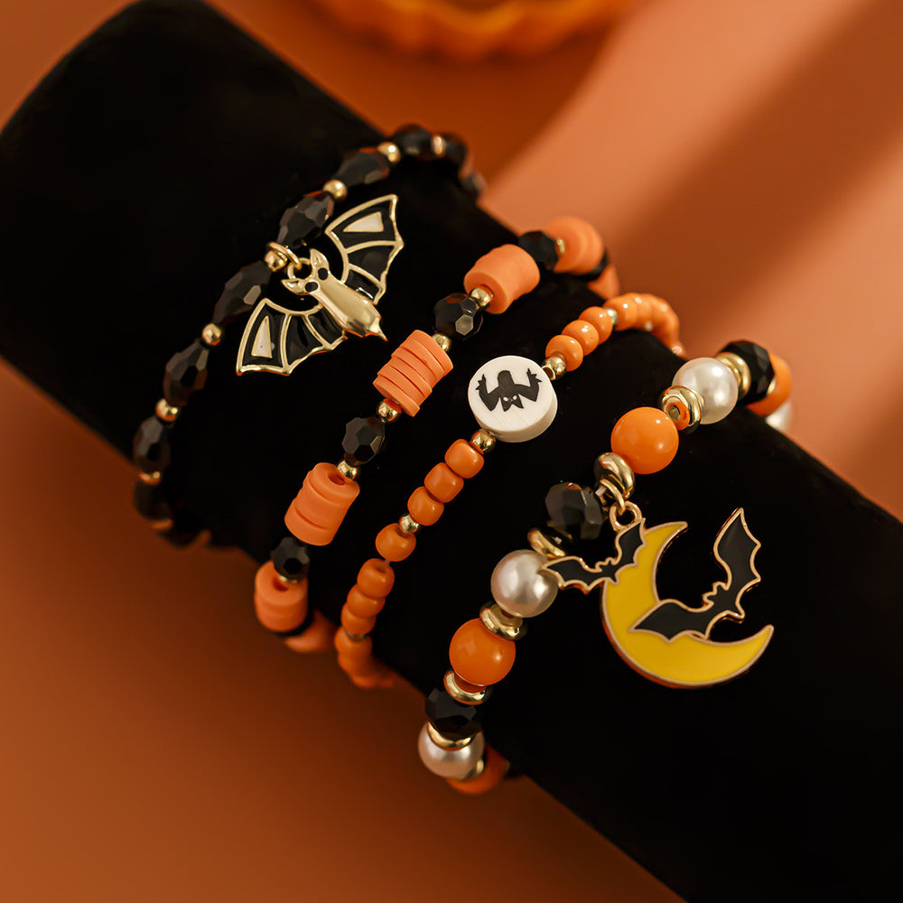 Halloween pumpkin bracelet wholesale fashion cross-border jewelry women's stylish trendy party bat polymer clay beaded bracelet