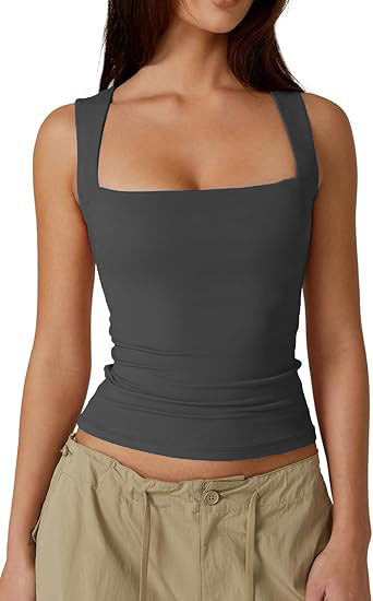 2025 european and american style amazon streetwear hot girl fashion square neck basic slim-fit sleeveless tank top women's undershirt