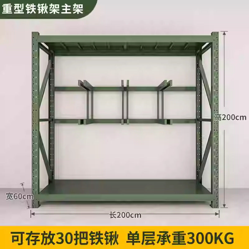 Army green shield, shovel, iron pick, material, barracks, security, combat readiness, warehouse, armed forces equipment, thickened storage shelves