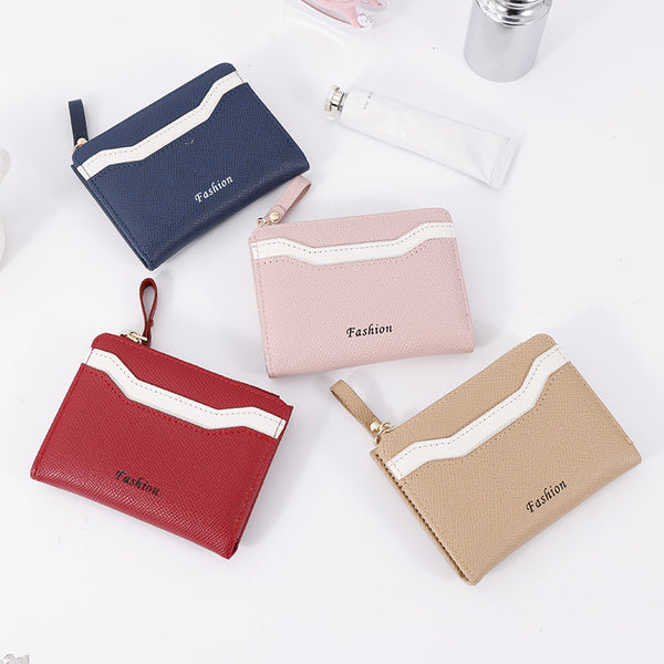Cross-border small fresh women's wallet, 20% off short, multi-card color matching storage, student card bag, change bag.
