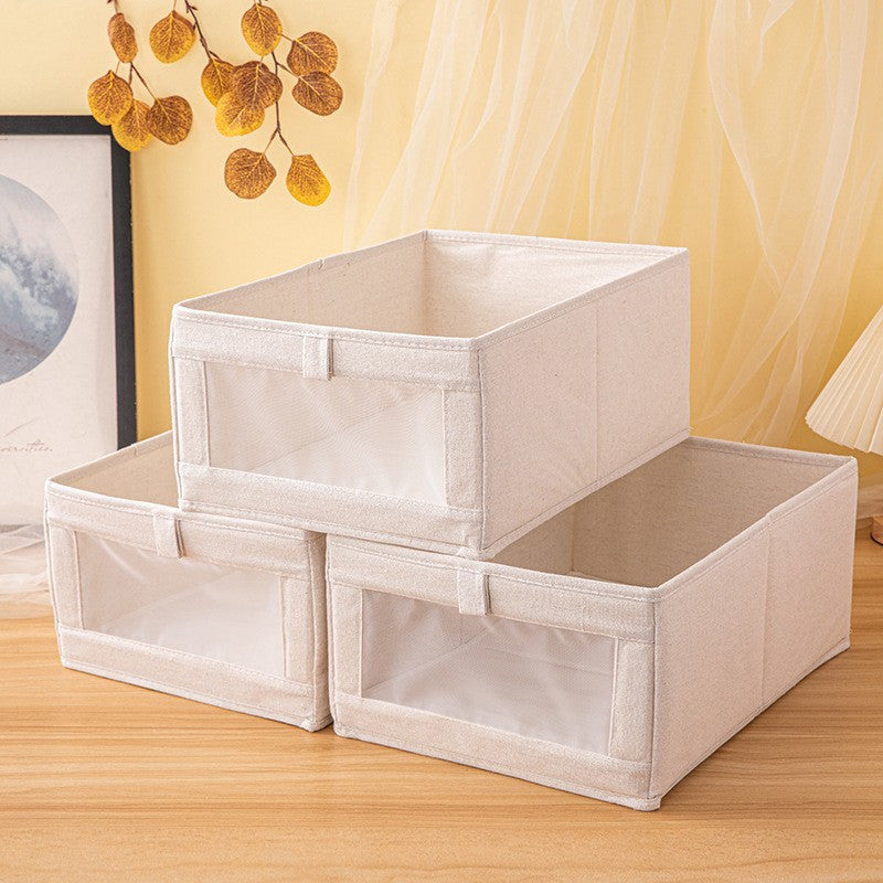 Windowable transparent storage removable storage box household bedroom clothes finishing foldable simple storage box