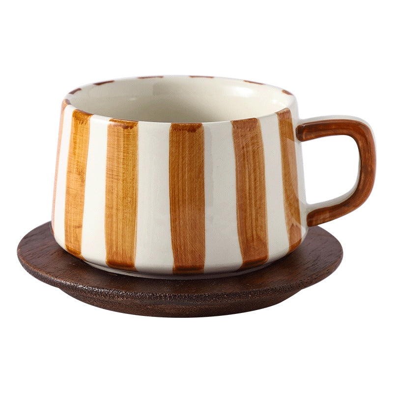 Instagram-worthy creative ceramic coffee mug set - premium striped design, perfect for office afternoon tea, exquisite latte art, and a thoughtful gift. includes mug and saucer