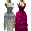 European and american cross-border women's clothing:  summer new arrival - elegant halter neck tie-up v-neck ruffle hem maxi dress