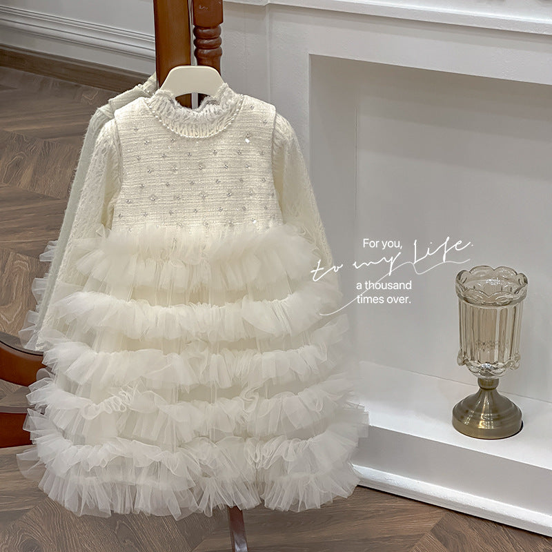 Girls' dress - spring  new korean style sweet tutu dress with lace top and underskirt