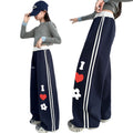 Girls'  fleece-lined casual autumn new arrivals: wide-leg pants for girls, heart-patterned sweatpants for students, loose-fit pants for mid-to-large children