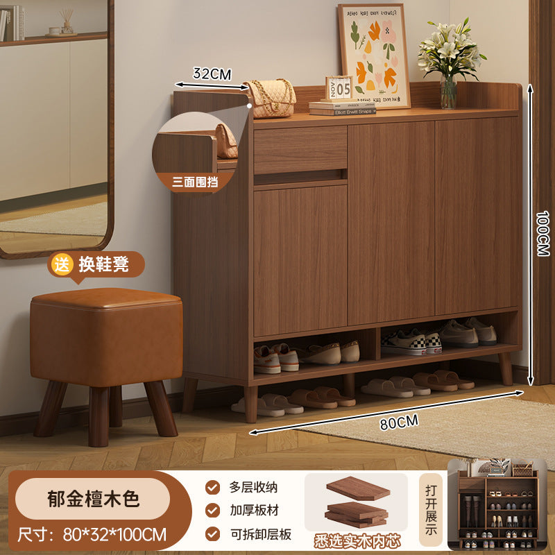 Solid wood core shoe cabinet new 2025 household entrance entrance entrance storage cabinet integrated against the wall indoor storage shelf