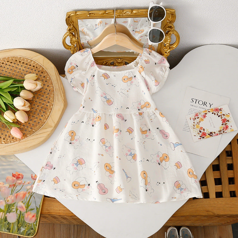 Girls' summer floral dress - trendy and stylish printed princess dress for little girls
