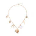 European and american cross-border trendy metal cross heart enamel pendant necklace sweet bowknot necklace