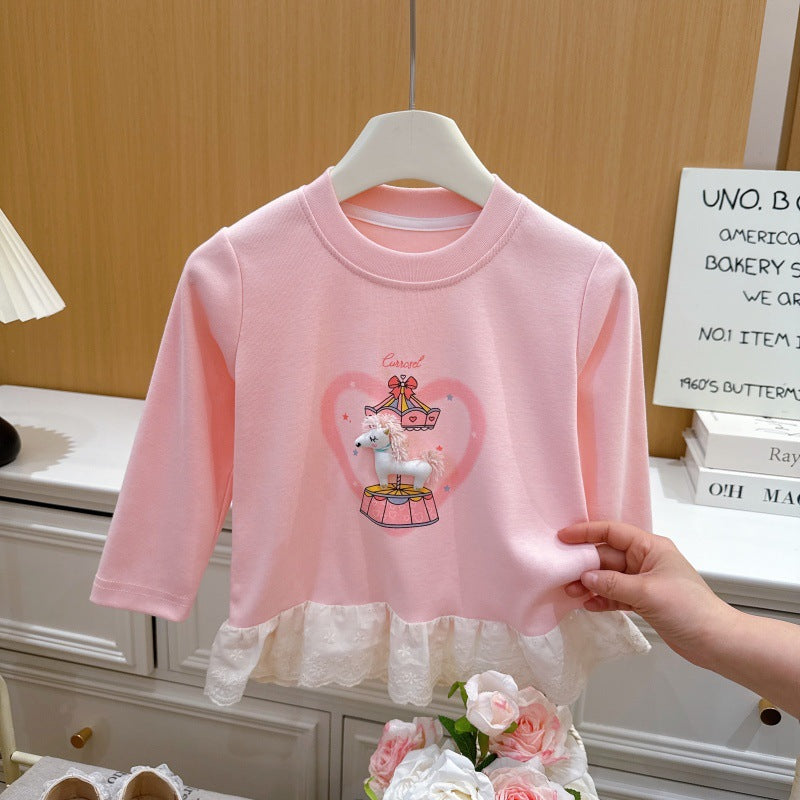 Springnew arrivalgirlk-style bottom sweatshirt baby girl kidsoutwear cartoon t-shirtlong sleevestops children's clothing