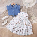 exclusive supply of youxiaofei sleeve denim vest + suspender dress cake skirt girlsuittwo-piece set