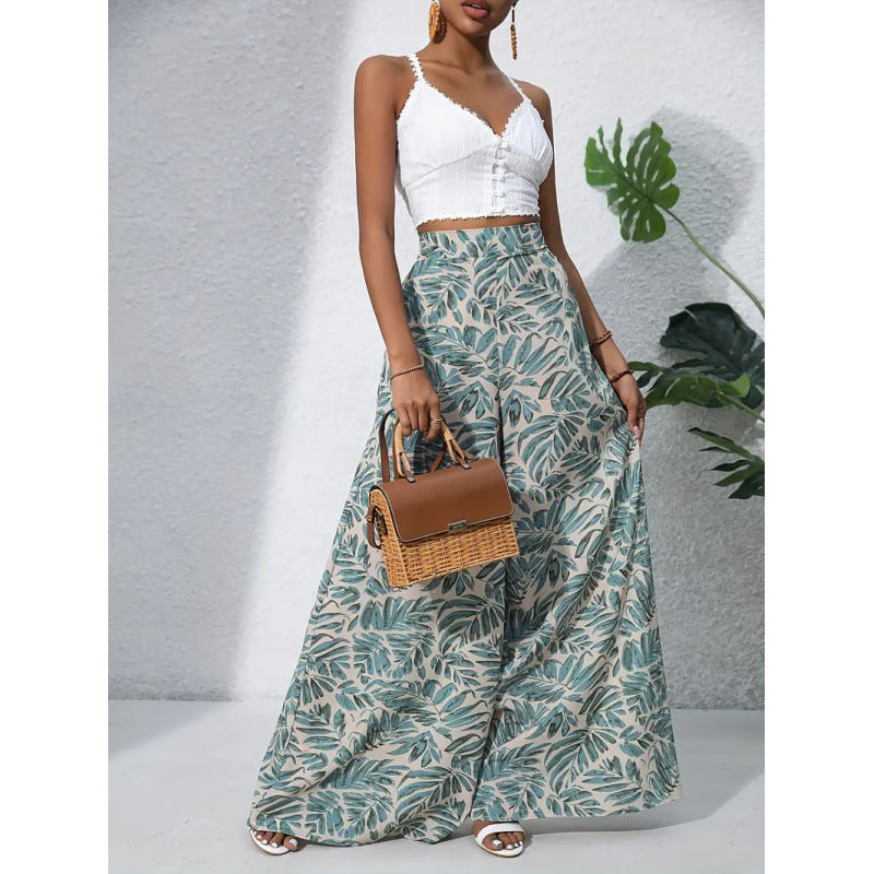 Shipped:  hot-selling european and american cross-border printed casual high-waisted wide-leg pants for independent e-commerce stores