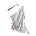 Spicy girl style asymmetrical one-shoulder minimalist camisole - women's summer slimming metallic detail outerwear top