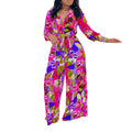 C8597  new arrival women's fashion printed two-piece set: collared tie-front shirt and wide-leg pants outfit
