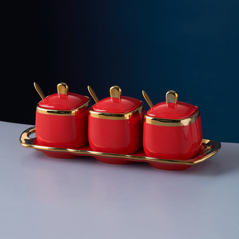 Luxury ceramic spice jar set - kitchen utensils, seasoning bottles, salt shakers, creative chili spice container set - wholesale