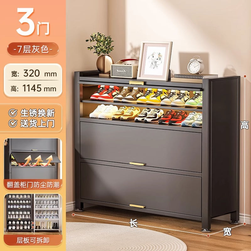Steel shoe cabinet for home, entryway, and hallway - large capacity, floor-standing, dustproof, multi-functional storage shoe rack