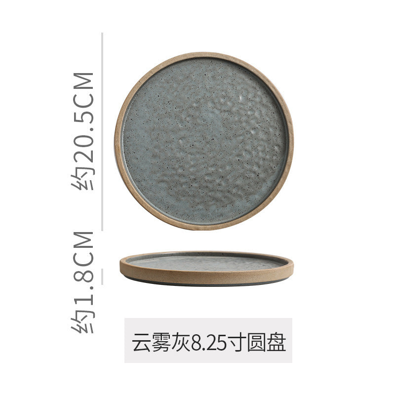 Retro stoneware western food steak plate japanese style with edge restaurant hotel for homestylish shallow plate dessert side dish plate
