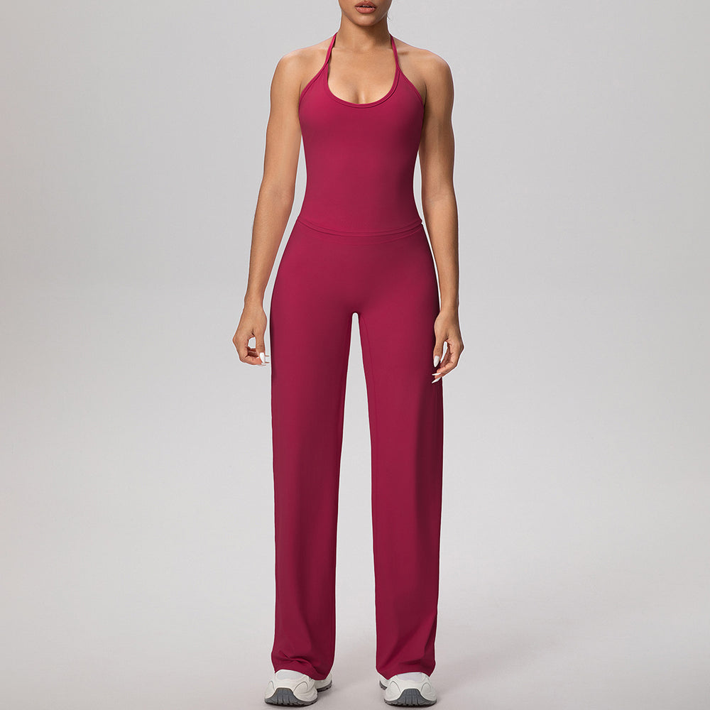 Cloud-feel quick-dry outdoor casual yoga set - tie-up sports bra with high-waisted straight-leg pants for running and fitness