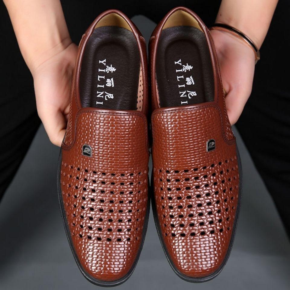 Genuine soft leather men's leather shoes summer leather sandals men's hollow-out clogs casual leather sandals breathable men's shoes