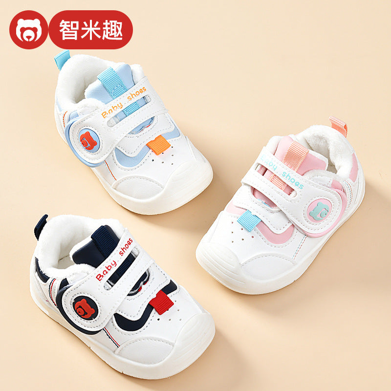 Toddler shoes for baby boys 0-1-3 years old, autumn/winter infant and toddler shoes for baby girls, soft sole non-slip, fleece-lined, extra thick cotton shoes