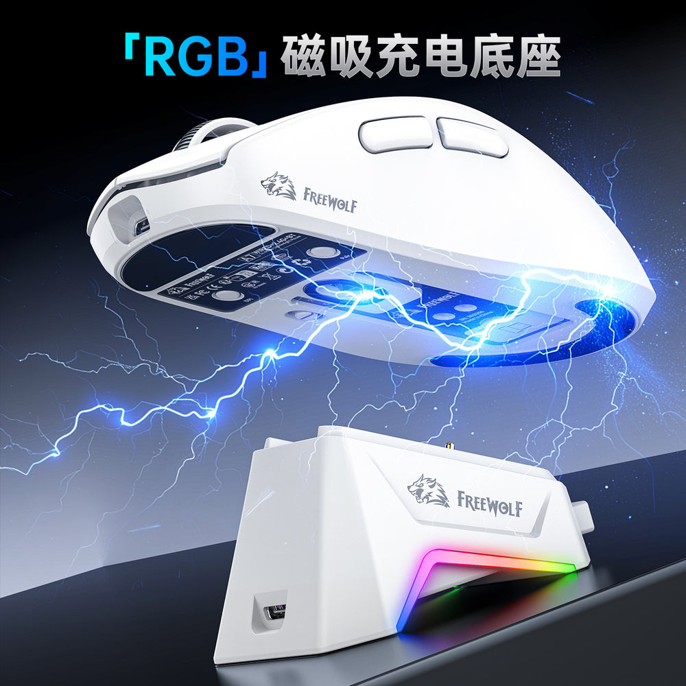 Liberty wolf a7 tri-mode mouse - lightweight paw3311 gaming wireless bluetooth mouse with display and rgb charging dock