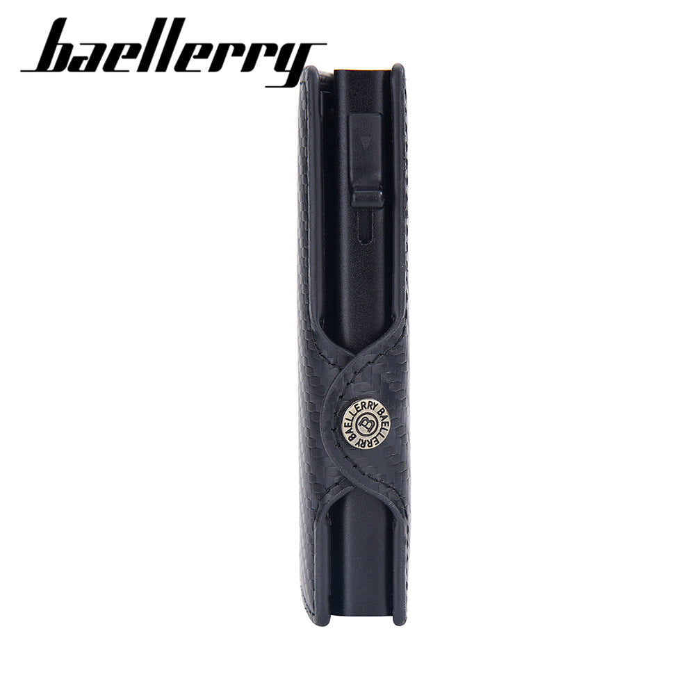 Baellerry new men's card bag carbon fiber RFID anti-theft side push buckle elastic card metal aluminum box card clip