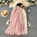 Lazy style high waist woven belt loose wide leg pants for women spring and summer drape slimming look cover crotch loosecasual pants