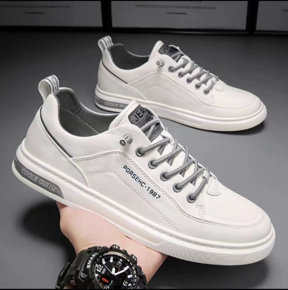 Men's shoes 2026 new spring collection: korean style trendy casual leather shoes, versatile sneakers, men's white canvas shoes 1987