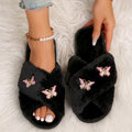 plus size couple cotton slippers open toe pink butterfly sweet cross slippers home indoor and outdoor slippers foreign trade manufacturer