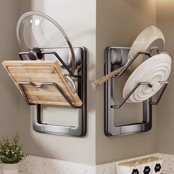 Suction cup lid rack No punching Multi-layer lid holder Wall-mounted kitchen rack Multifunctional cutting board rack