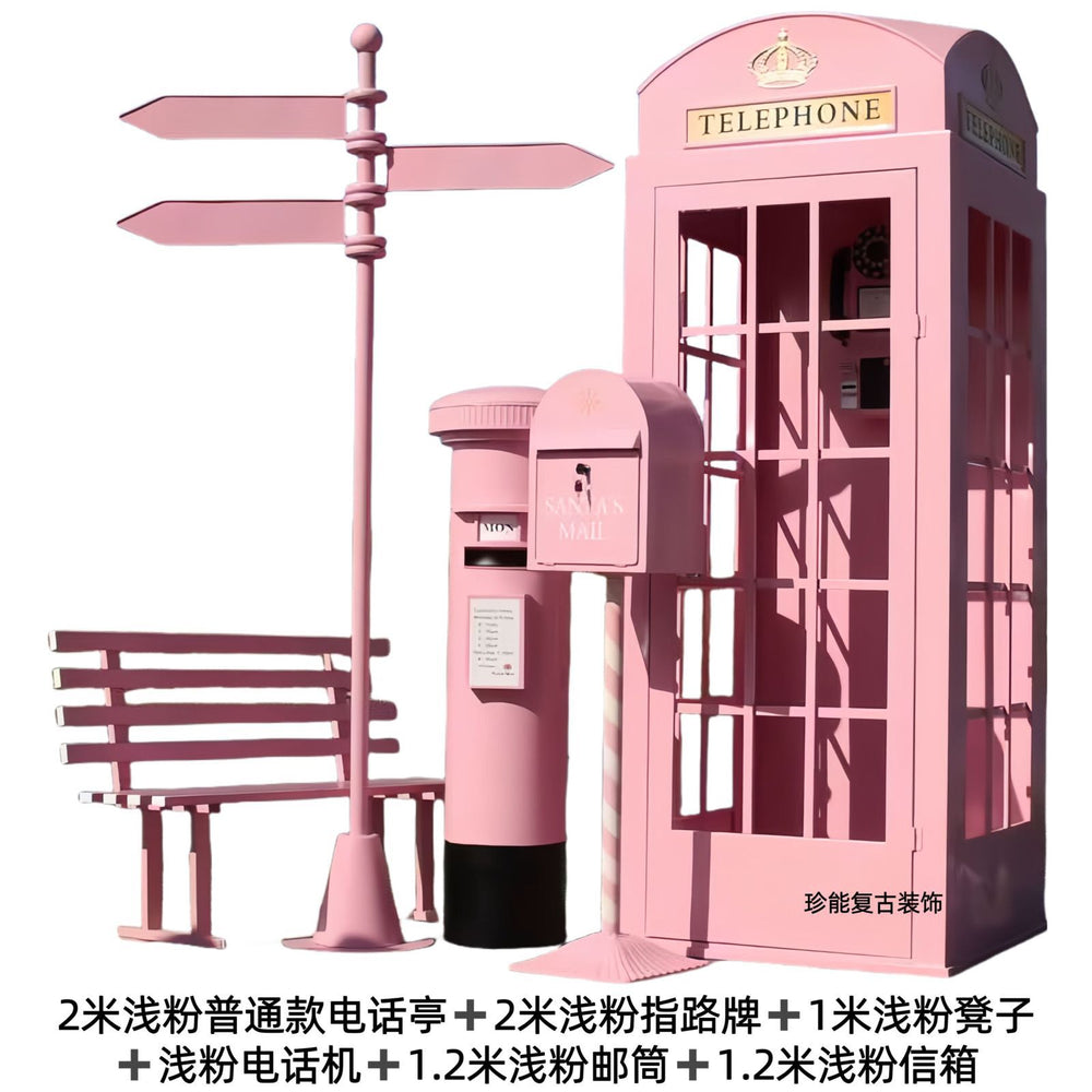 Retro iron telephone booth mailbox street sign bench popular store decoration floor-standing ornaments photography props model