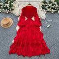 Miya european and american dress women's  autumn high-end slimming waist ruffle lantern sleeve pleated maxi dress