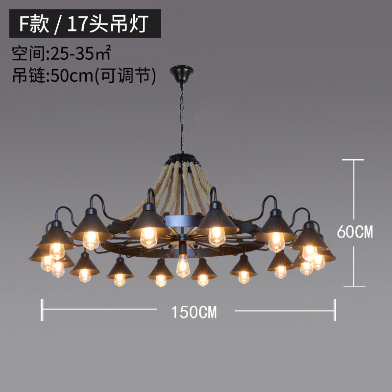 American retro hemp rope chandelier creative hotel lobby B & B restaurant lamp personalized industrial style hotel box lamp